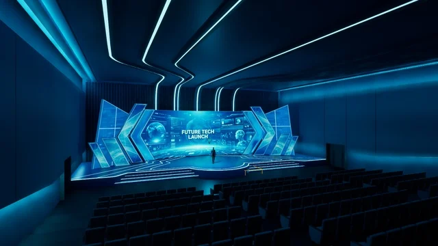 A futuristic launch stage for technology reveals.