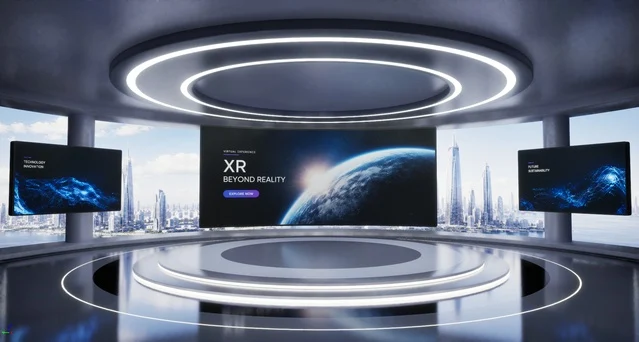 A panoramic XR stage for real-time presentations.