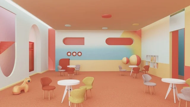 A colorful interior for playful architectural experiences.