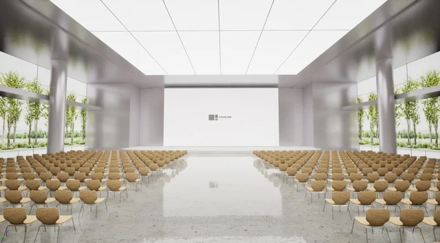 A bright auditorium for technology talks and brand presentations.