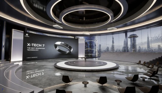 A circular auditorium for product reveals and corporate keynotes.