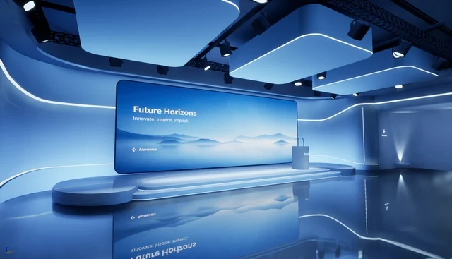 A flowing blue stage for conferences and future-facing ideas.