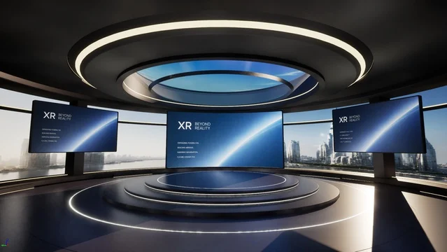 A sculptural conference space for immersive virtual events.